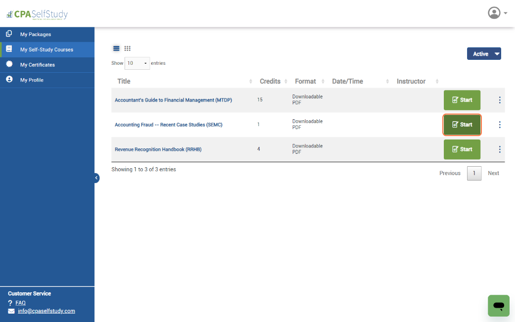 How do i access and start self study cpe courses cpa self study